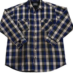 Vtg Woolrich Shirt Mens XL Blue Plaid Quilt Lined Shacket Button Front *FLAWS*